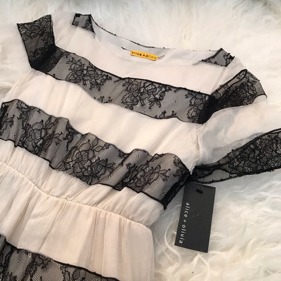 Alice + Olivia Black and Cream Lace Mini Dress - Picture 3 of 7